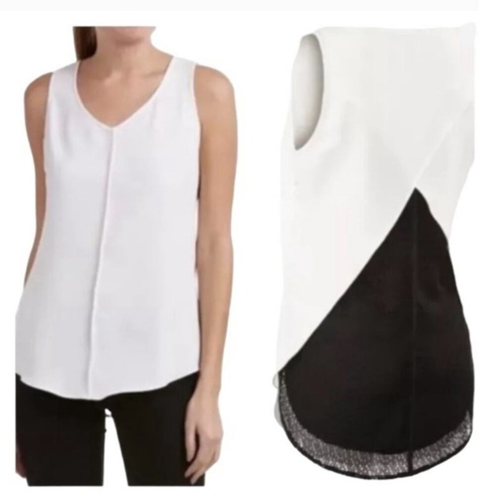 CAbi Domino sleeveless split back lace mesh under lay tank‎ top womans sz S 3076